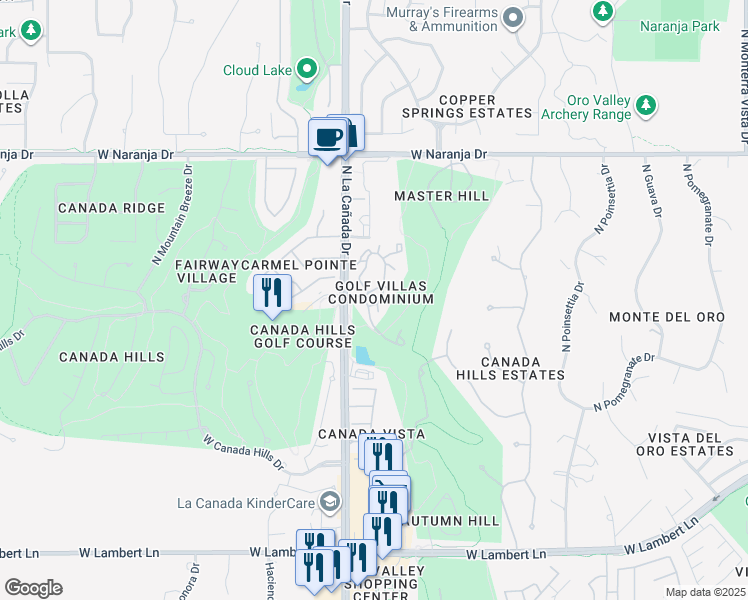 map of restaurants, bars, coffee shops, grocery stores, and more near 10950 North La Cañada Drive in Oro Valley