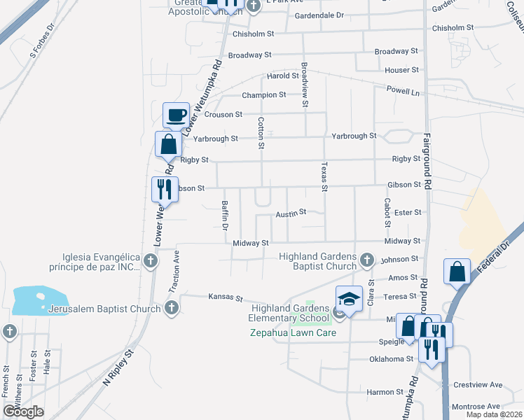 map of restaurants, bars, coffee shops, grocery stores, and more near 1820 Cotton Court in Montgomery