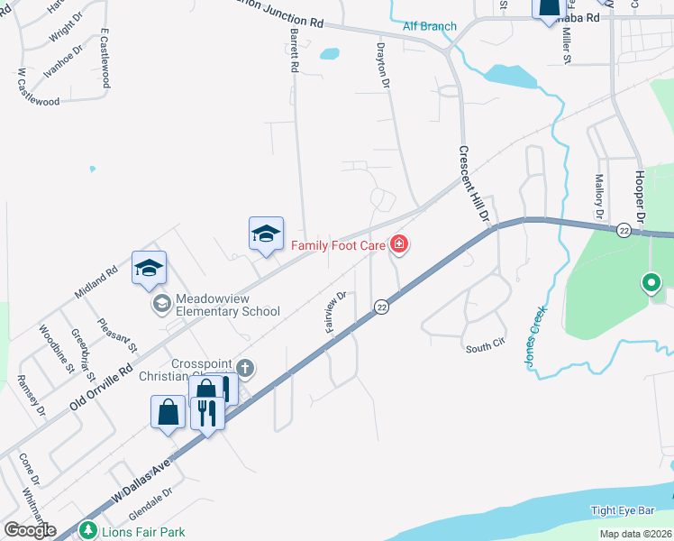 map of restaurants, bars, coffee shops, grocery stores, and more near 3 Jackson Circle in Selma