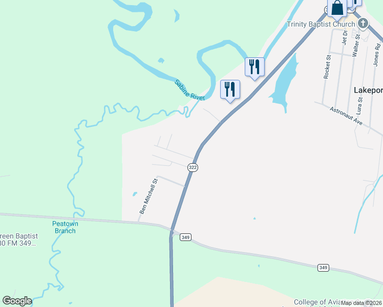 map of restaurants, bars, coffee shops, grocery stores, and more near 105 Melanie Lane in Longview