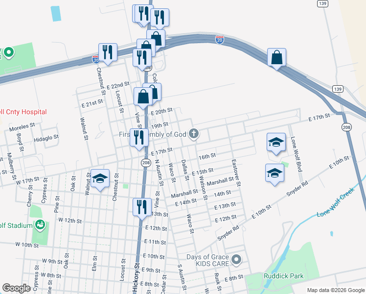 map of restaurants, bars, coffee shops, grocery stores, and more near 800 East 17th Street in Colorado City
