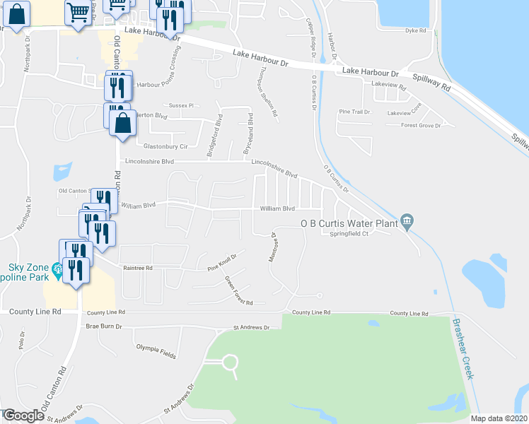 map of restaurants, bars, coffee shops, grocery stores, and more near 907 William Boulevard in Ridgeland