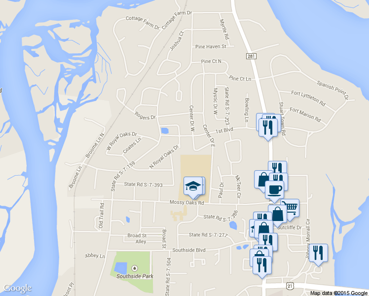 map of restaurants, bars, coffee shops, grocery stores, and more near 806 State Road S-7-410 in Beaufort