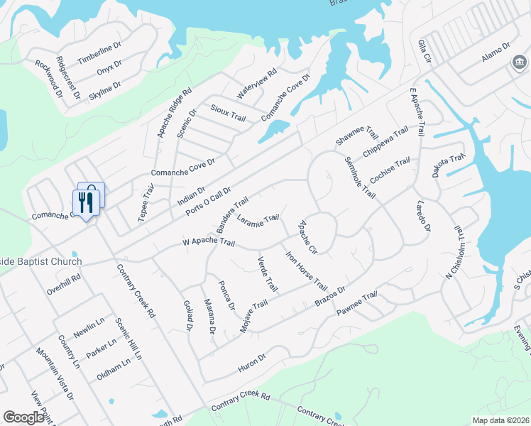 map of restaurants, bars, coffee shops, grocery stores, and more near 3915 Laramie Trail in Granbury