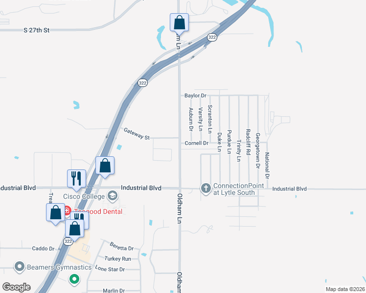 map of restaurants, bars, coffee shops, grocery stores, and more near 1001 Cornell Drive in Abilene