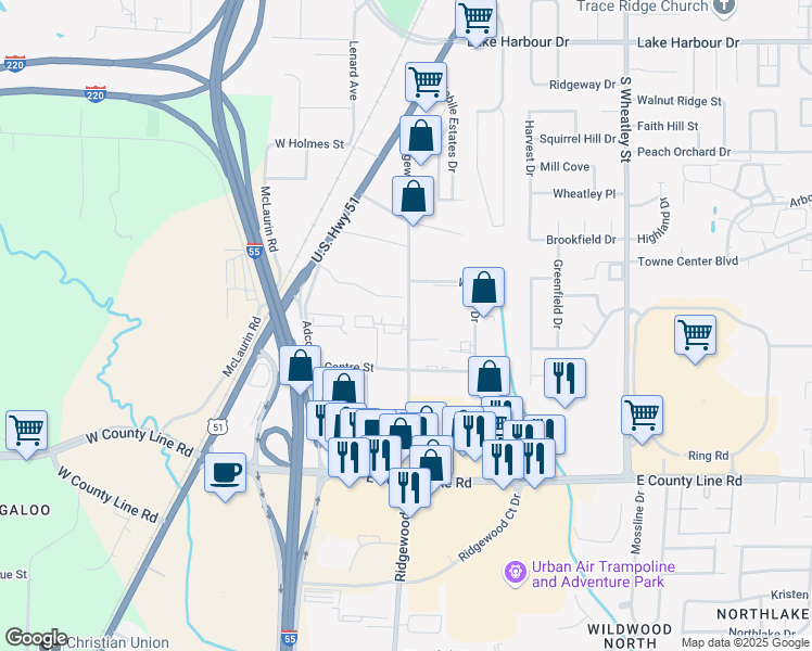 map of restaurants, bars, coffee shops, grocery stores, and more near 741 Ridgewood Road in Ridgeland