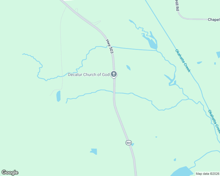 map of restaurants, bars, coffee shops, grocery stores, and more near 14446-14558 Highway 503 in Decatur