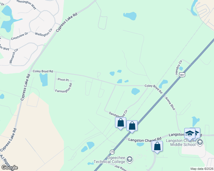 map of restaurants, bars, coffee shops, grocery stores, and more near 676 Coley Boyd Road in Statesboro