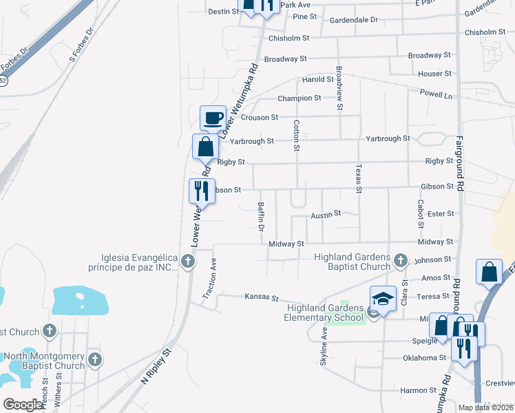 map of restaurants, bars, coffee shops, grocery stores, and more near 1527 Amoy Court in Montgomery