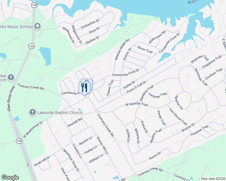 map of restaurants, bars, coffee shops, grocery stores, and more near 806 Tepee Trail in Granbury