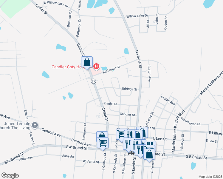 map of restaurants, bars, coffee shops, grocery stores, and more near 195 Eldridge Street in Metter