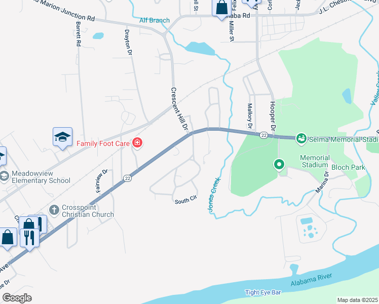 map of restaurants, bars, coffee shops, grocery stores, and more near 800-802 Houston Park in Selma