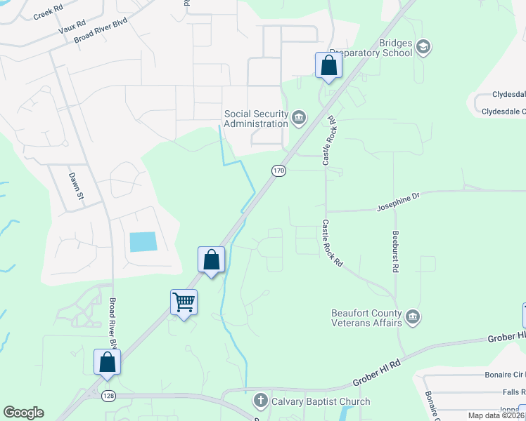 map of restaurants, bars, coffee shops, grocery stores, and more near 691-713 Robert Smalls Parkway in Beaufort