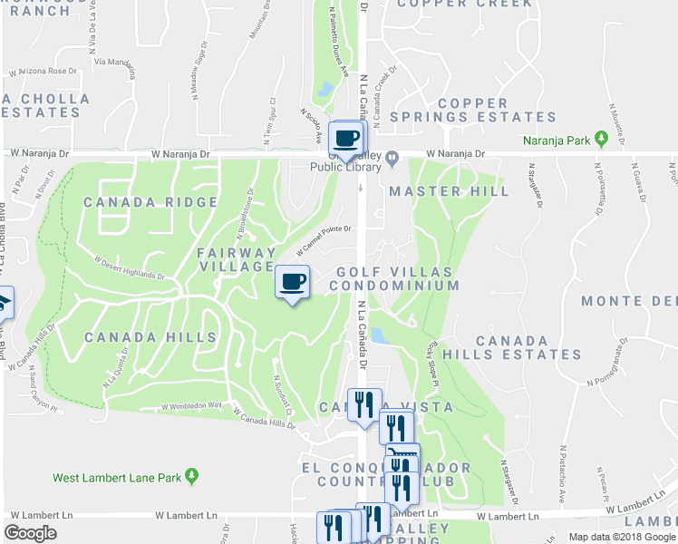 map of restaurants, bars, coffee shops, grocery stores, and more near 1433 West Bridalveil Place in Tucson
