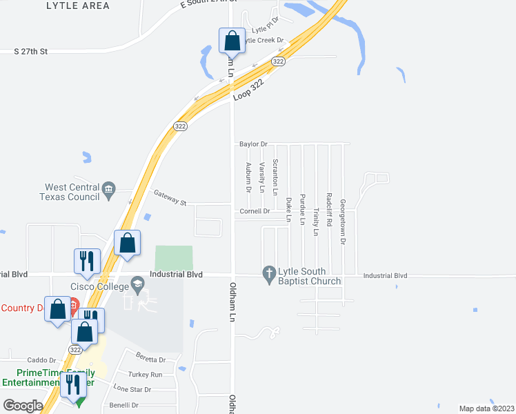 map of restaurants, bars, coffee shops, grocery stores, and more near 3774 Varsity Lane in Abilene