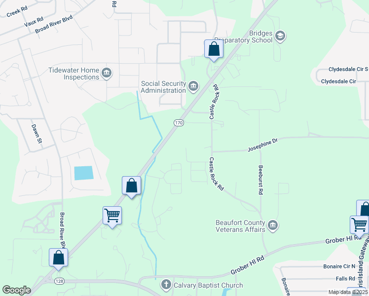 map of restaurants, bars, coffee shops, grocery stores, and more near 37 Windsong Road in Beaufort