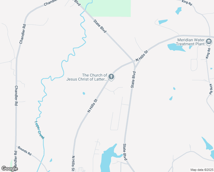 map of restaurants, bars, coffee shops, grocery stores, and more near 5700-6430 North Hills Street in Meridian