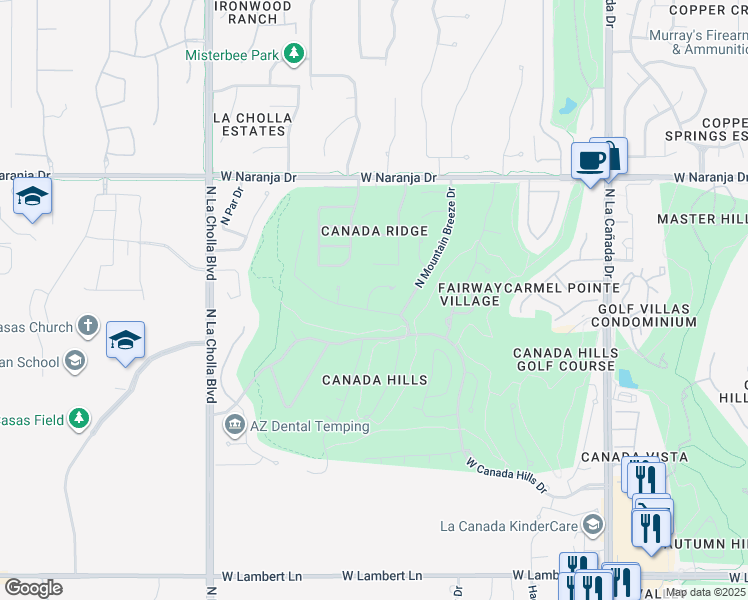 map of restaurants, bars, coffee shops, grocery stores, and more near 10950 North Black Canyon Court in Tucson
