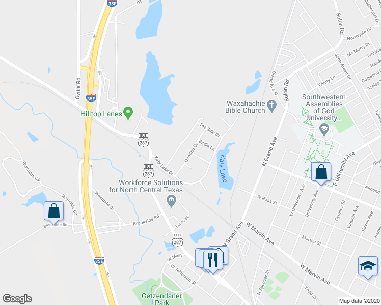 map of restaurants, bars, coffee shops, grocery stores, and more near 196 Ocotillo Drive in Waxahachie