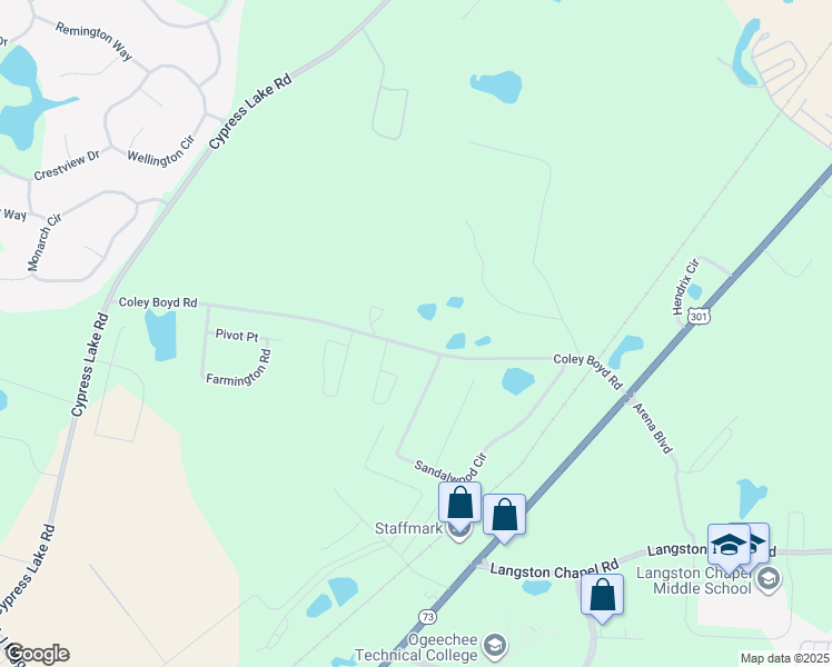 map of restaurants, bars, coffee shops, grocery stores, and more near 623 Coley Boyd Road in Statesboro