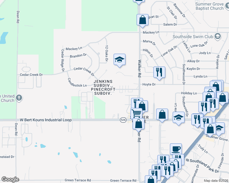 map of restaurants, bars, coffee shops, grocery stores, and more near 3157 Cedar Creek Drive in Shreveport