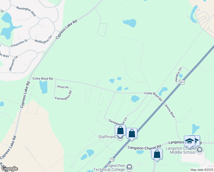 map of restaurants, bars, coffee shops, grocery stores, and more near 623 Coley Boyd Road in Statesboro