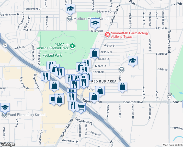 map of restaurants, bars, coffee shops, grocery stores, and more near 3709 Buffalo Gap Road in Abilene