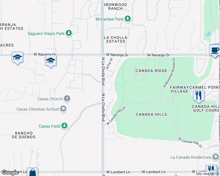 map of restaurants, bars, coffee shops, grocery stores, and more near 10906 North Double Eagle Court in Oro Valley