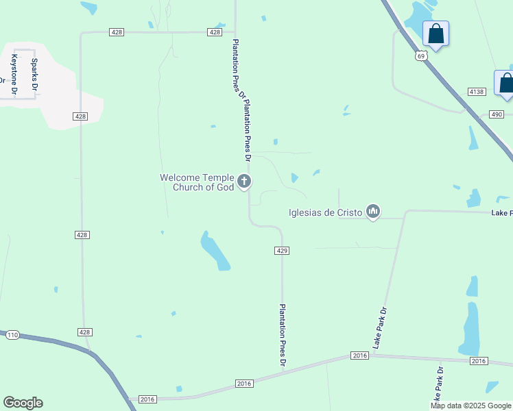 map of restaurants, bars, coffee shops, grocery stores, and more near 9141 County Road 429 in Tyler