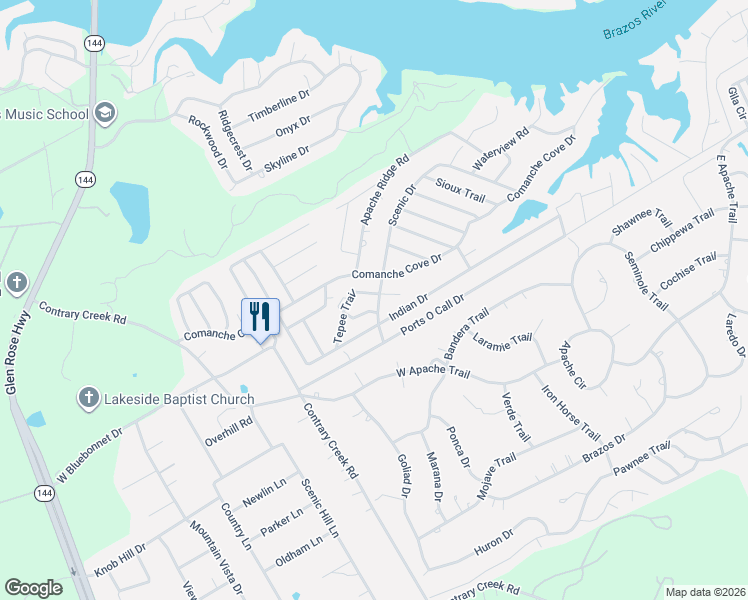 map of restaurants, bars, coffee shops, grocery stores, and more near 840 Tepee Trail in Granbury