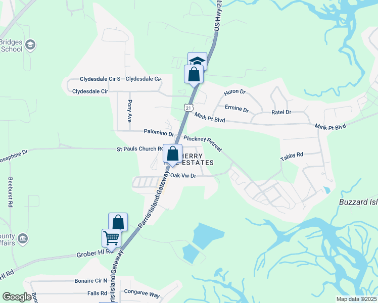 map of restaurants, bars, coffee shops, grocery stores, and more near 3006 Cherry Boulevard in Beaufort