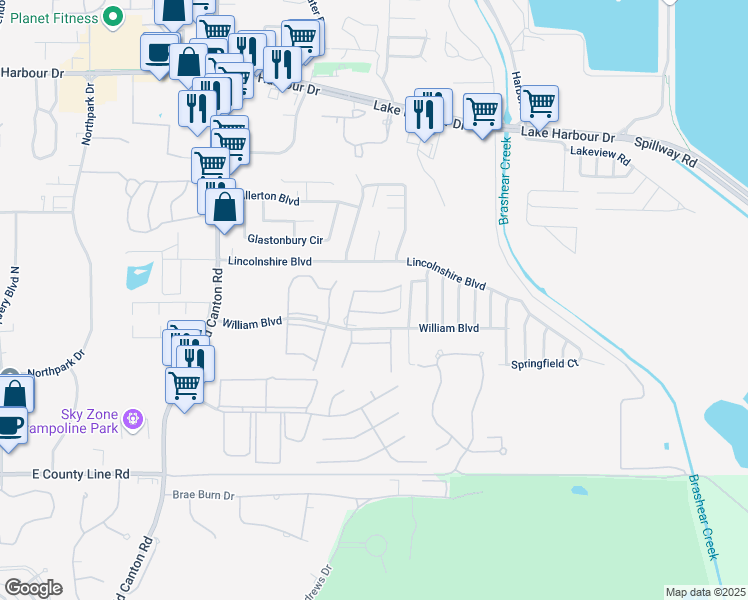 map of restaurants, bars, coffee shops, grocery stores, and more near 880 William Boulevard in Ridgeland