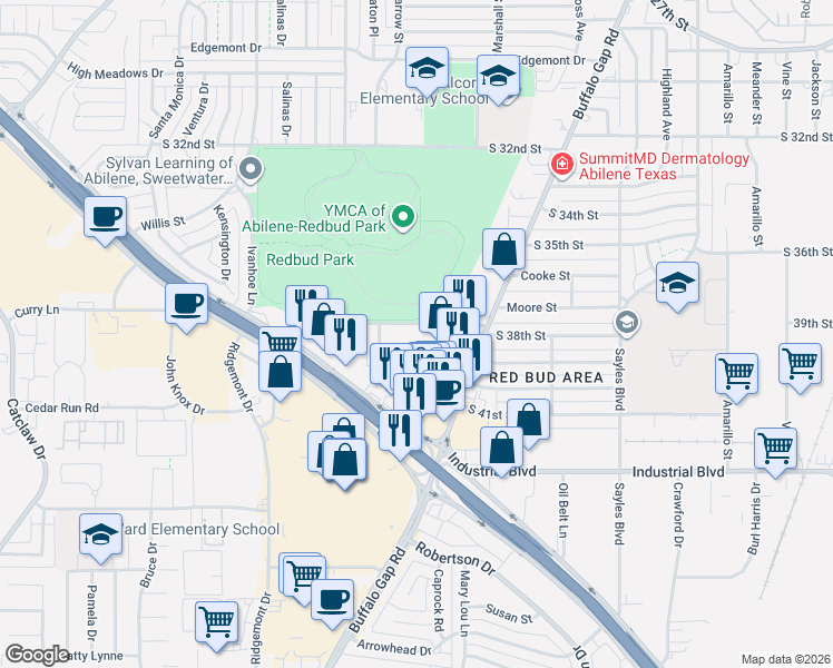 map of restaurants, bars, coffee shops, grocery stores, and more near 3011 Curry Lane in Abilene