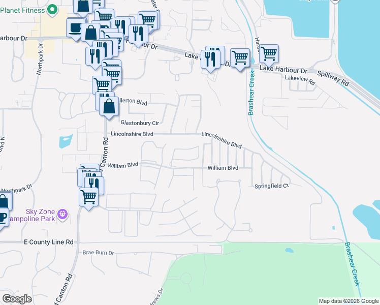 map of restaurants, bars, coffee shops, grocery stores, and more near 880 William Boulevard in Ridgeland