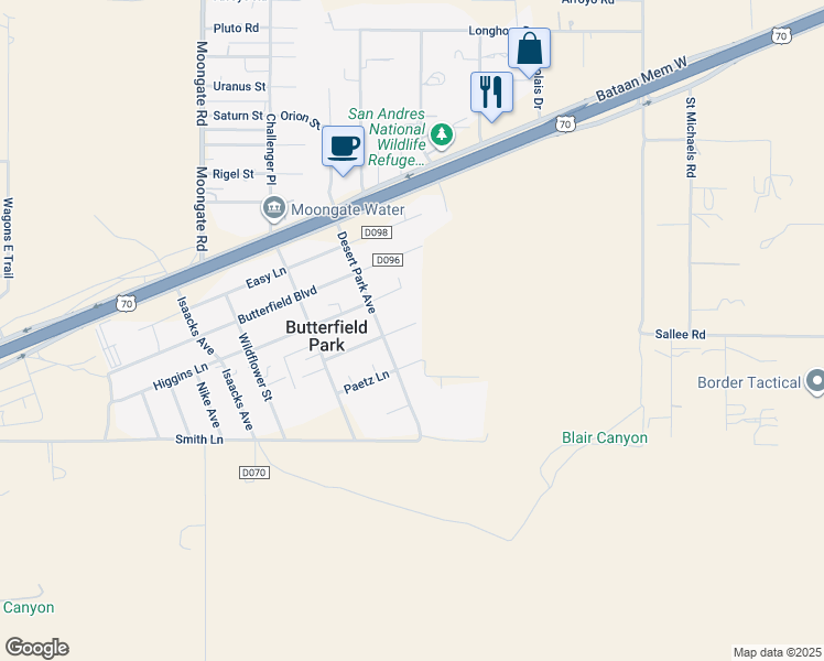 map of restaurants, bars, coffee shops, grocery stores, and more near 9726 Missile Lane in Las Cruces