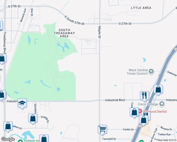 map of restaurants, bars, coffee shops, grocery stores, and more near 3550 Maple Street in Abilene