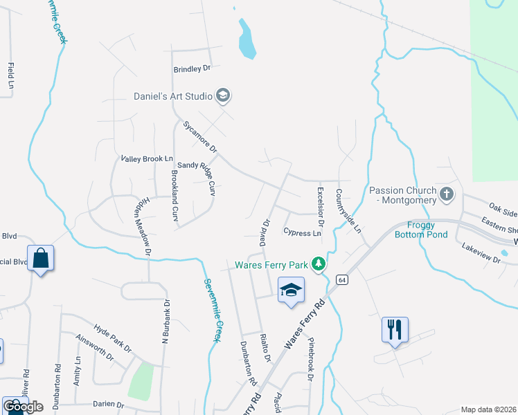 map of restaurants, bars, coffee shops, grocery stores, and more near 941 Ironwood Dr in Montgomery