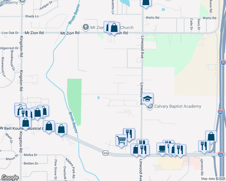 map of restaurants, bars, coffee shops, grocery stores, and more near 448 Kennie Road in Shreveport