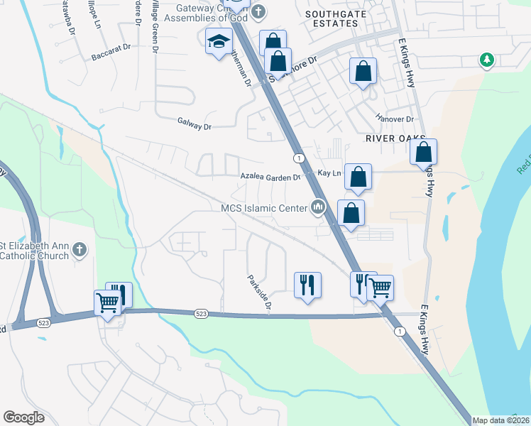 map of restaurants, bars, coffee shops, grocery stores, and more near 849 King Pl in Shreveport