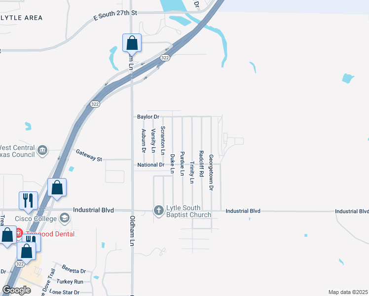 map of restaurants, bars, coffee shops, grocery stores, and more near 3725 Purdue Lane in Abilene