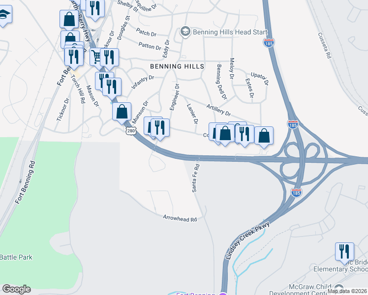 map of restaurants, bars, coffee shops, grocery stores, and more near 4343 Victory Drive in Columbus