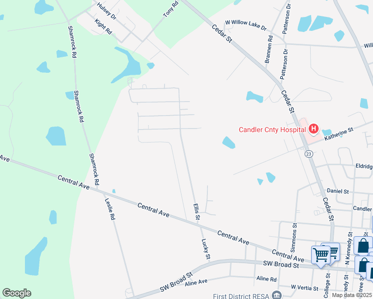 map of restaurants, bars, coffee shops, grocery stores, and more near 410 Ellis Street in Metter