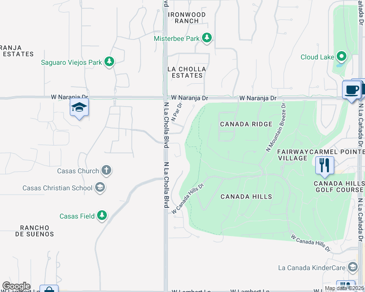 map of restaurants, bars, coffee shops, grocery stores, and more near 10906 North Double Eagle Court in Oro Valley