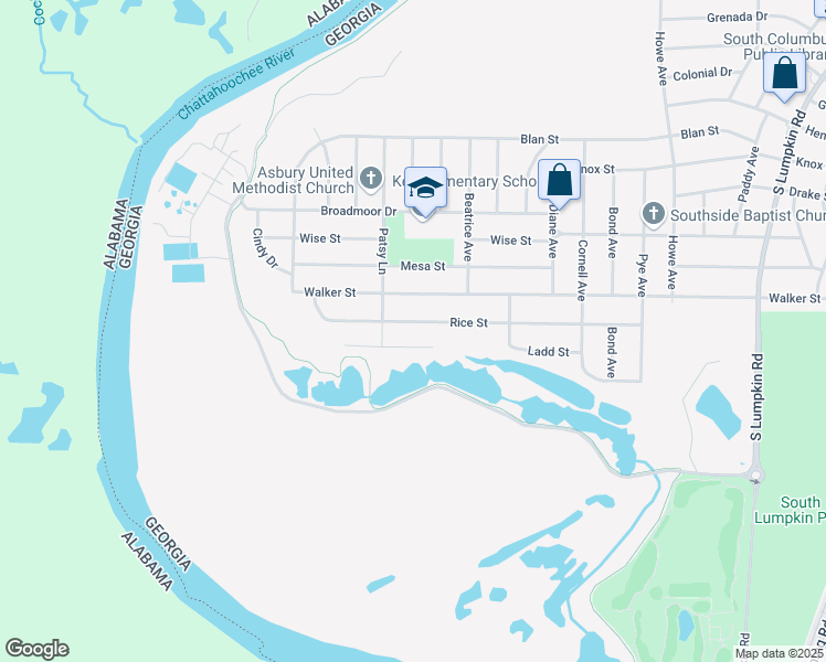 map of restaurants, bars, coffee shops, grocery stores, and more near 2526 Rice Street in Columbus