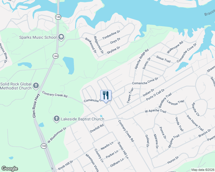 map of restaurants, bars, coffee shops, grocery stores, and more near 3509 Tomahawk Drive in Granbury