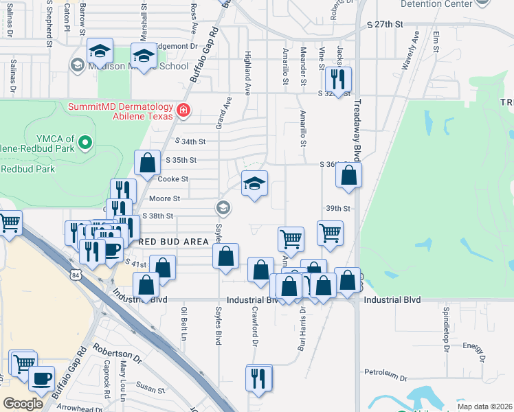 map of restaurants, bars, coffee shops, grocery stores, and more near 3600-4098 Amarillo Street in Abilene
