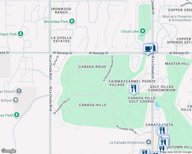 map of restaurants, bars, coffee shops, grocery stores, and more near 1781 West Eagle Crest Place in Tucson