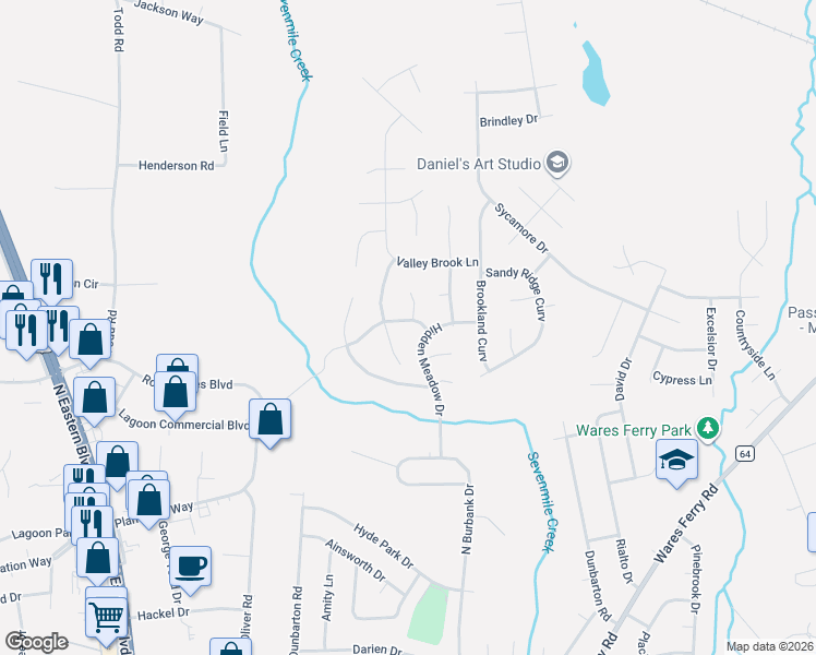 map of restaurants, bars, coffee shops, grocery stores, and more near 1137 Hidden Meadow Drive in Montgomery