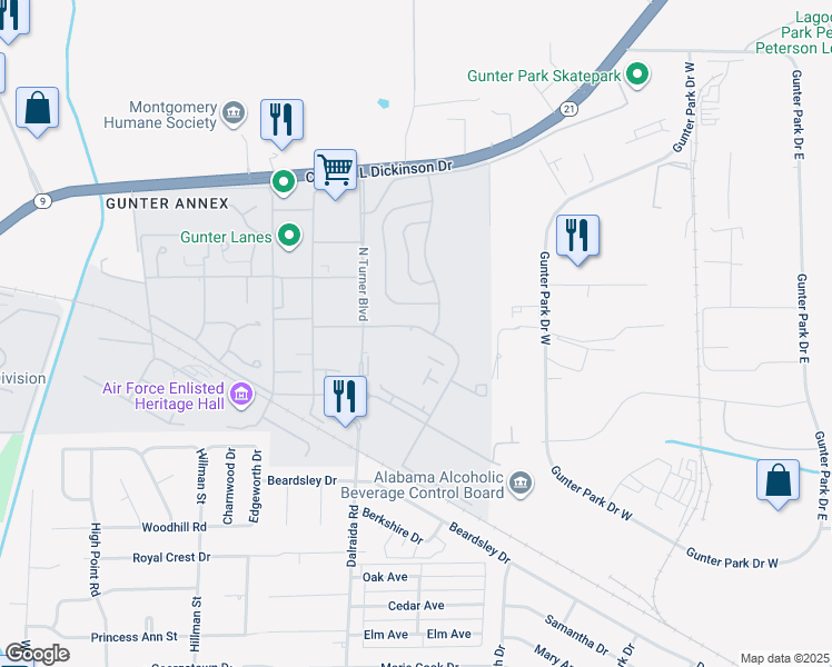 map of restaurants, bars, coffee shops, grocery stores, and more near in Montgomery