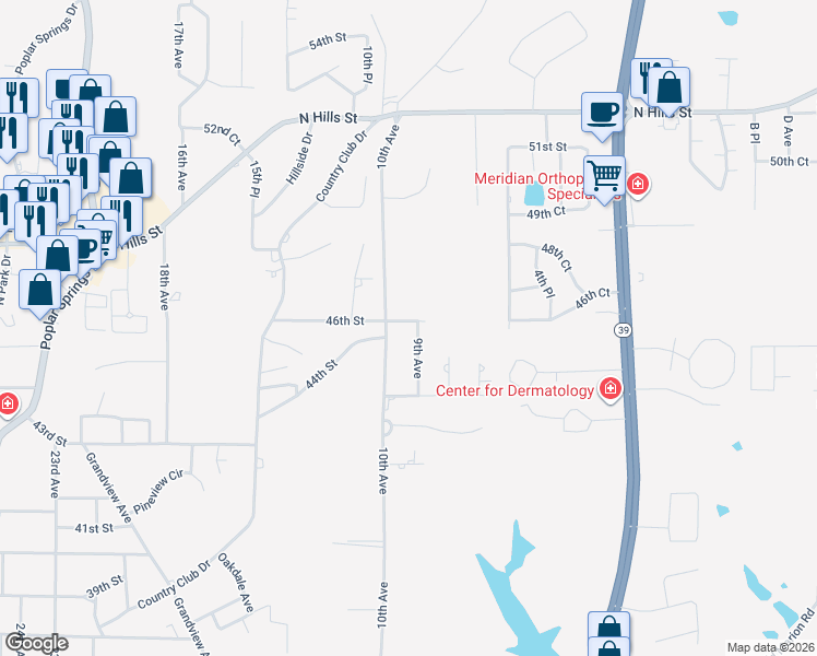 map of restaurants, bars, coffee shops, grocery stores, and more near 4517 9th Avenue in Meridian